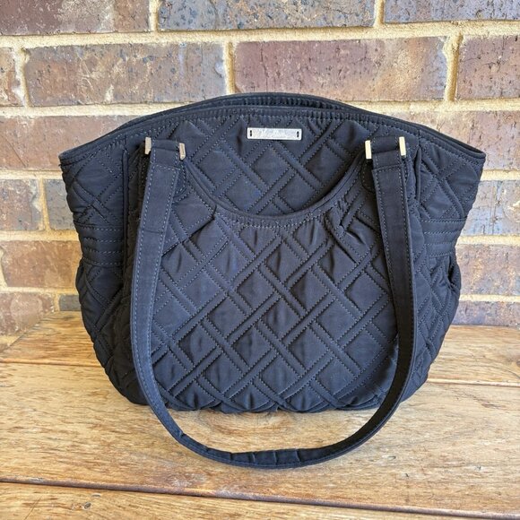 Vera Bradley Black Quilted Shoulder Bag Tote Purse Satchel READ DETAILS - Picture 1 of 16